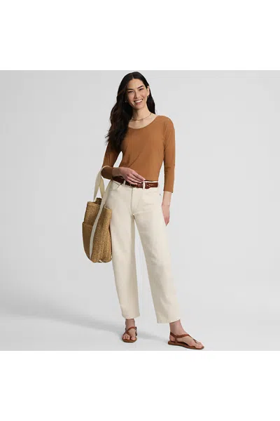 Lands' End Women's 3/4 Sleeve Lightweight Jersey Shirttail Tee In Brown