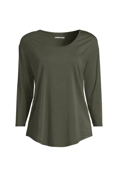 Lands' End Women's 3/4 Sleeve Lightweight Jersey Shirttail Tee In Green