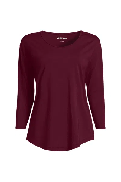 Lands' End Women's 3/4 Sleeve Lightweight Jersey Shirttail Tee In Red