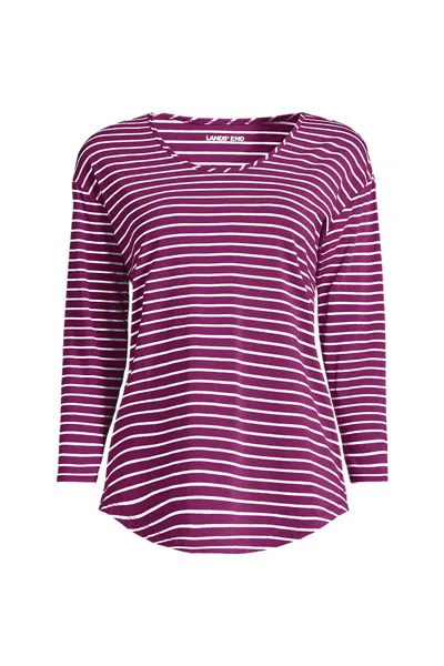 Lands' End Women's 3/4 Sleeve Lightweight Jersey Shirttail Tee In Multi