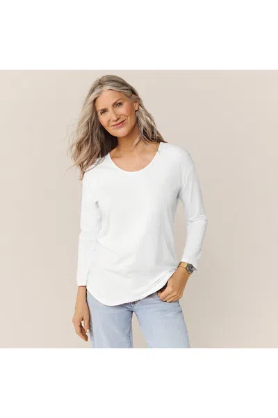 Lands' End Women's 3/4 Sleeve Lightweight Jersey Shirttail Tee In White