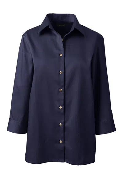 Lands' End Women's 3/4 Sleeve Performance Twill Shirt In Blue