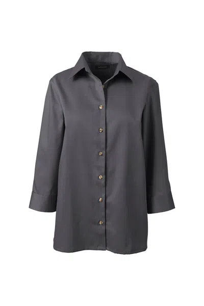 Lands' End Women's 3/4 Sleeve Performance Twill Shirt In Gray