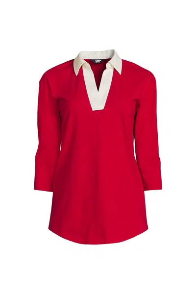 Lands' End Women's 3/4 Sleeve Super T Collared Popover Tunic In Red