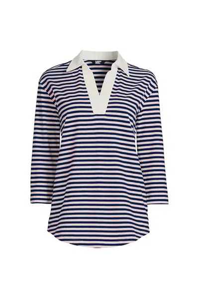 Lands' End Women's 3/4 Sleeve Super T Collared Popover Tunic In Blue