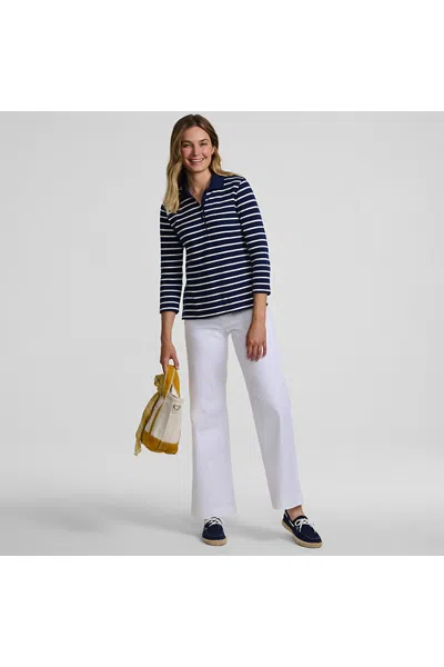 Lands' End Women's 3/4 Sleeve Supima Cotton Polo Shirt In Blue