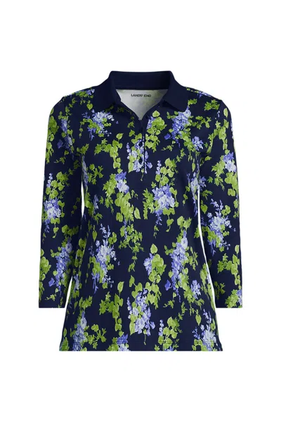 Lands' End Women's 3/4 Sleeve Supima Cotton Polo Shirt In Blue
