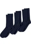 Lands' End Women's 3-pack Everyday Basic Crew Socks In Blue