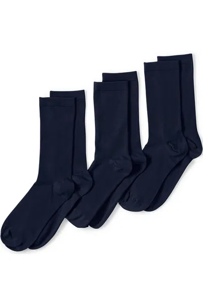 Lands' End Women's 3-pack Everyday Basic Crew Socks In Blue
