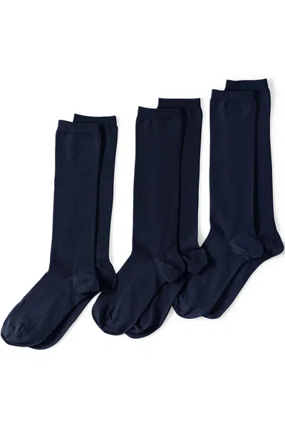 Lands' End Women's 3-pack Everyday Basic Trouser Socks In Blue