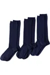 Lands' End 3-pack Seamless Toe Solid Crew Socks In Blue