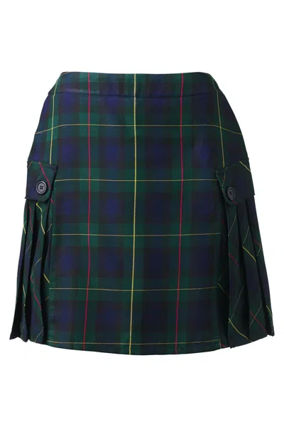 Lands' End Women's Above The Knee Plaid Side Pleat Skort In Blue