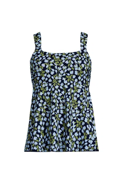 Lands' End Women's Adjustable Scoop Neck Flutter Tankini Top In Blue