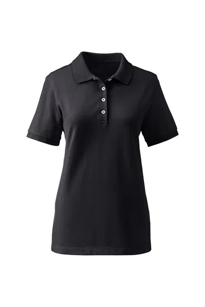 Lands' End Women's Banded Short Sleeve Fem Fit Mesh Polo In Black