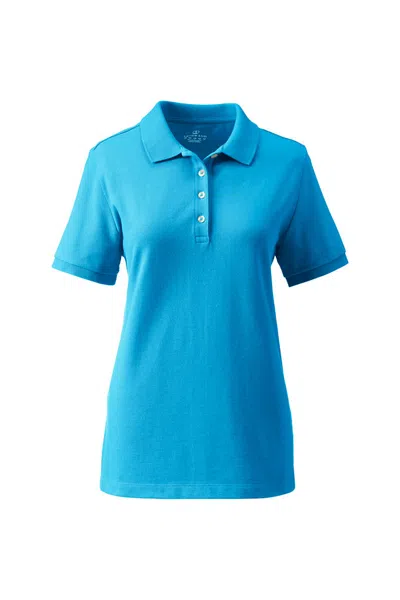 Lands' End Women's Banded Short Sleeve Fem Fit Mesh Polo In Blue