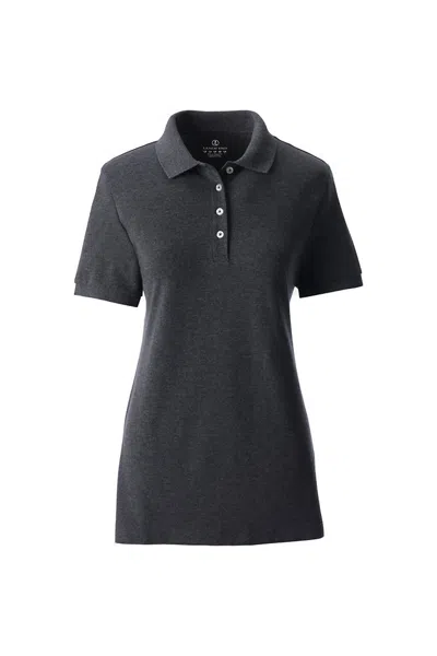 Lands' End Women's Banded Short Sleeve Fem Fit Mesh Polo In Black