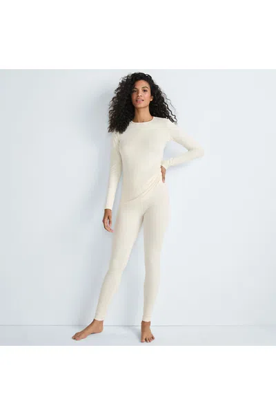 Lands' End Women's Baselayer Cozy Thermaskin Crewneck Top In Neutral