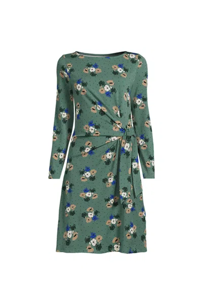 Lands' End Women's Boatneck Long Sleeve Tie Waist Dress In Green