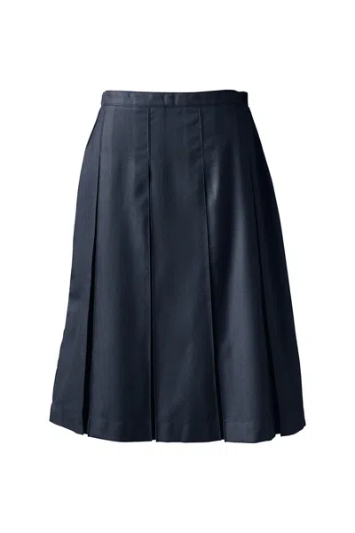 Lands' End Women's Box Pleat Skirt Below The Knee In Blue