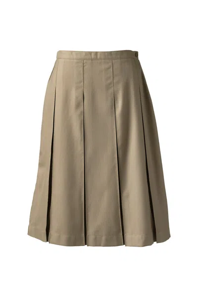Lands' End Women's Box Pleat Skirt Below The Knee In Brown