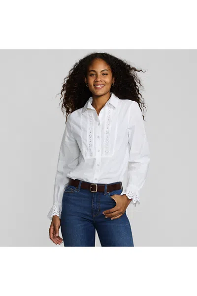 Lands' End Women's Boxy Cropped Poplin Tuxedo Shirt In White