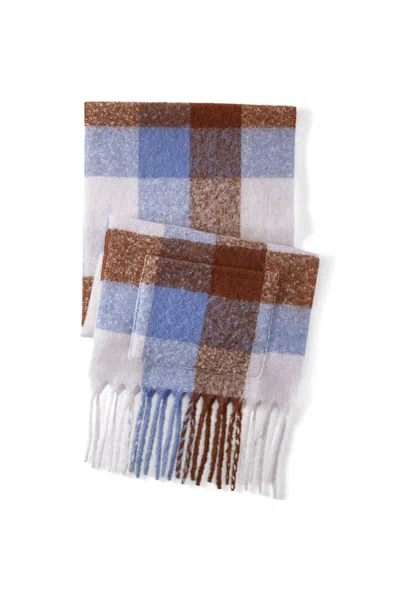 Lands' End Women's Brushed Blanket Fringe Scarf In Blue