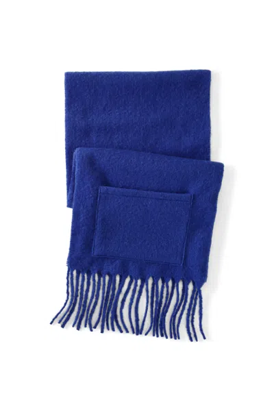 Lands' End Women's Brushed Blanket Fringe Scarf In Blue