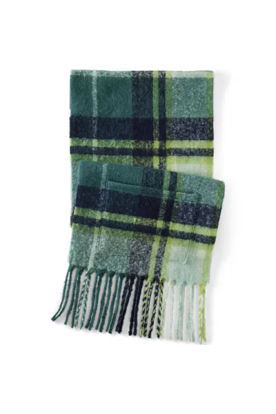 Lands' End Women's Brushed Blanket Fringe Scarf In Green