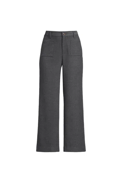 Lands' End Women's Brushed Flannel High Rise Patch Pocket Wide Leg Crop Pants In Gray