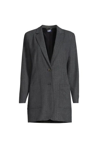Lands' End Women's Brushed Flannel Longline Blazer In Black