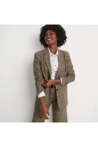 Lands' End Women's Brushed Flannel Longline Blazer In Brown