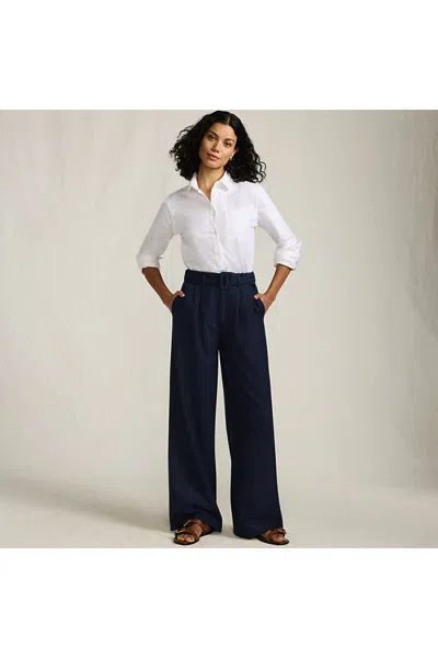 Lands' End Women's Brushed Flannel Mid Rise Wide Leg Trousers In Blue