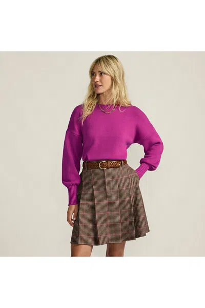 Lands' End Women's Brushed Flannel Pleated Mini Skirt In Brown