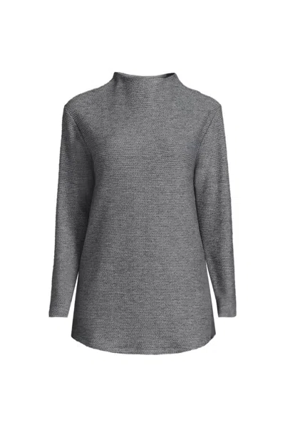 Lands' End Women's Cable Ottoman Relaxed Long Sleeve Funnel Neck Tunic In Gray