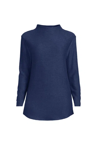 Lands' End Women's Cable Ottoman Relaxed Long Sleeve Funnel Neck Tunic In Blue
