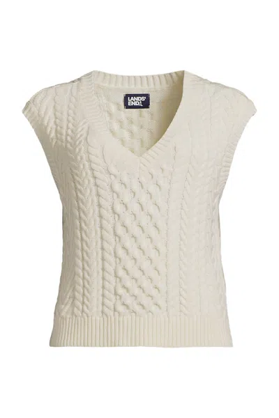 Lands' End Women's Cable Vest Sweater In White