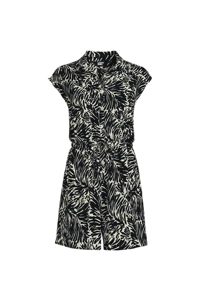 Lands' End Women's Cap Sleeve Creaseless Button-down Romper In Black