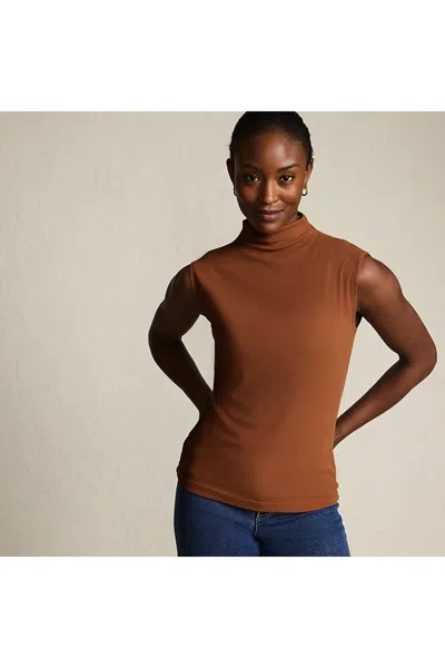 Lands' End Women's Cap Sleeve Drapey Rib Fitted Funnel Neck Tank In Brown