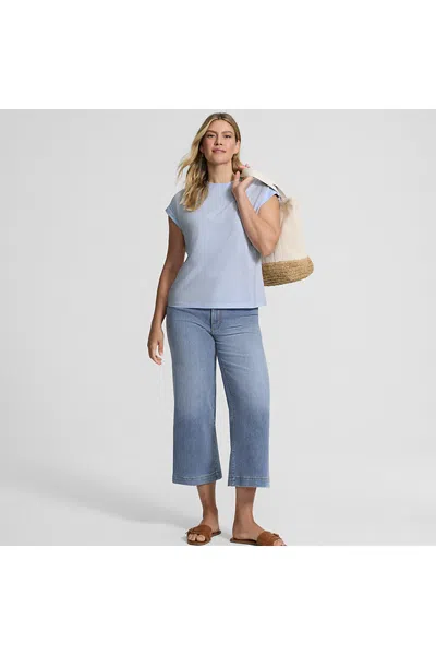 Lands' End Women's Cap Sleeve Supima Cotton Crew Neck Tee In Blue