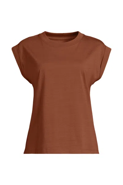 Lands' End Women's Cap Sleeve Supima Cotton Crew Neck Tee In Brown