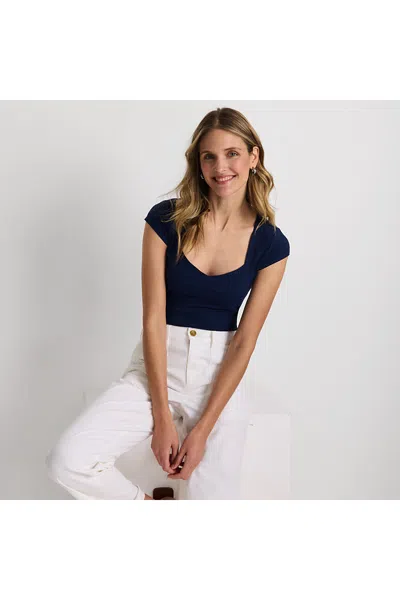 Lands' End Women's Cap Sleeve Tugless Double Layer Sweetheart Knit Top In Blue