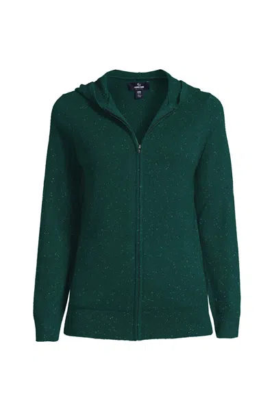 Lands' End Women's Cashmere Front Zip Hoodie Sweater In Green
