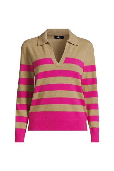 Lands' End Women's Cashmere Johnny Collar Sweater In Pink
