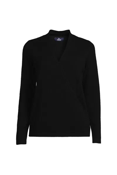 Lands' End Women's Cashmere Long Sleeve Wrap Sweater In Black