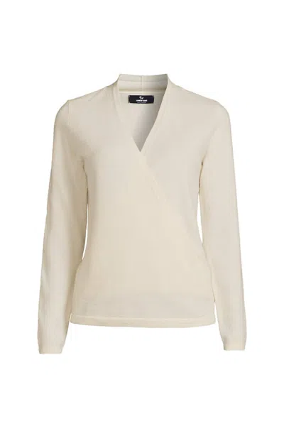Lands' End Women's Cashmere Long Sleeve Wrap Sweater In Neutral