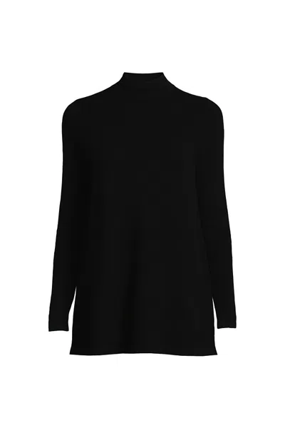 Lands' End Women's Cashmere Mock Neck Swing Tunic Sweater In Black
