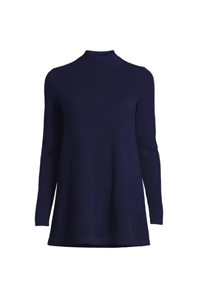 Lands' End Women's Cashmere Mock Neck Swing Tunic Sweater In Blue