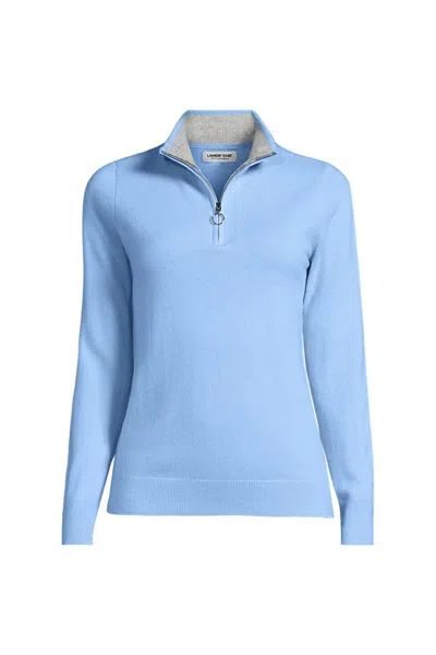 Lands' End Women's Cashmere Quarter Zip Sweater In Blue