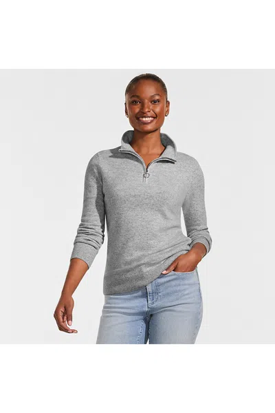 Lands' End Women's Cashmere Quarter Zip Sweater In Gray