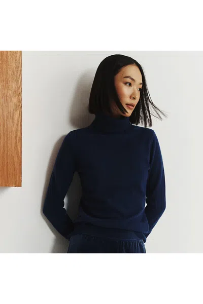 Lands' End Women's Cashmere Turtleneck Sweater In Blue